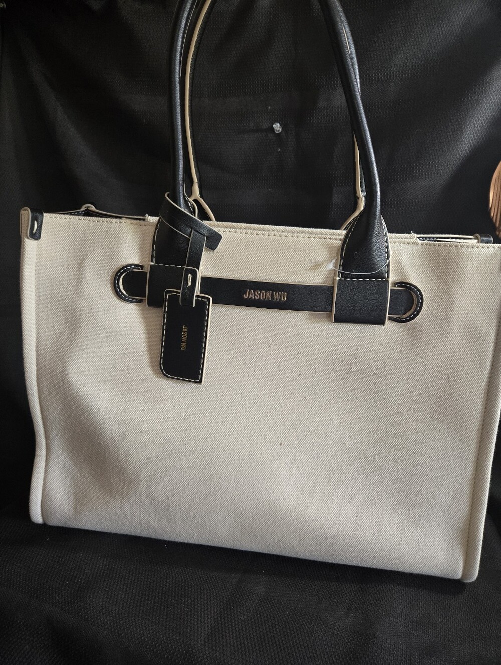 Jason Wu Cream Canvas Tote with Black Trim and Handles NWOT